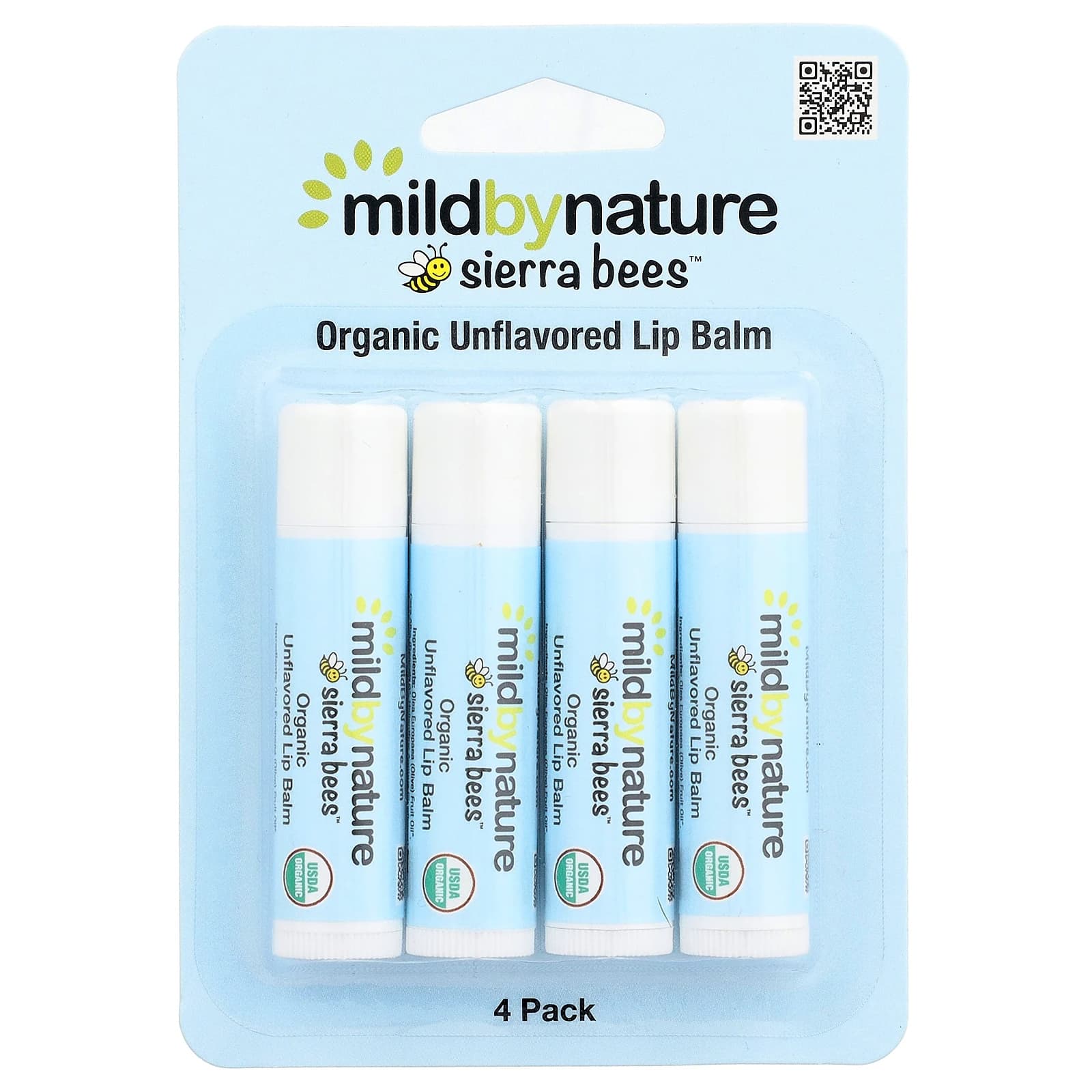 Mild By Nature, Sierra Bees™, Organic Lip Balms, Unflavored, 4 Pack, 0.15 oz (4.25 g) Each