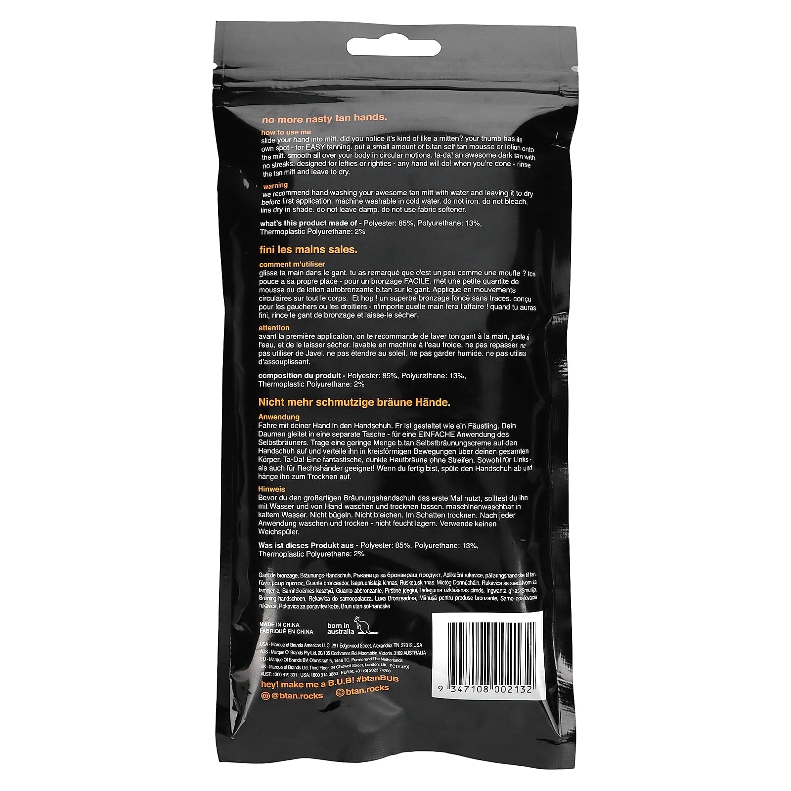 b.tan, I Don't Want Tan on my Hands, Tan Mitt, Black, 1 Mitt