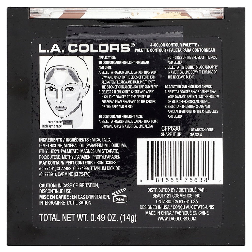 L.A. Colors, Sculpt + Contour, 4-Color Contour Palette, CFP638 Shape It Up, 0.49 oz (14 g)