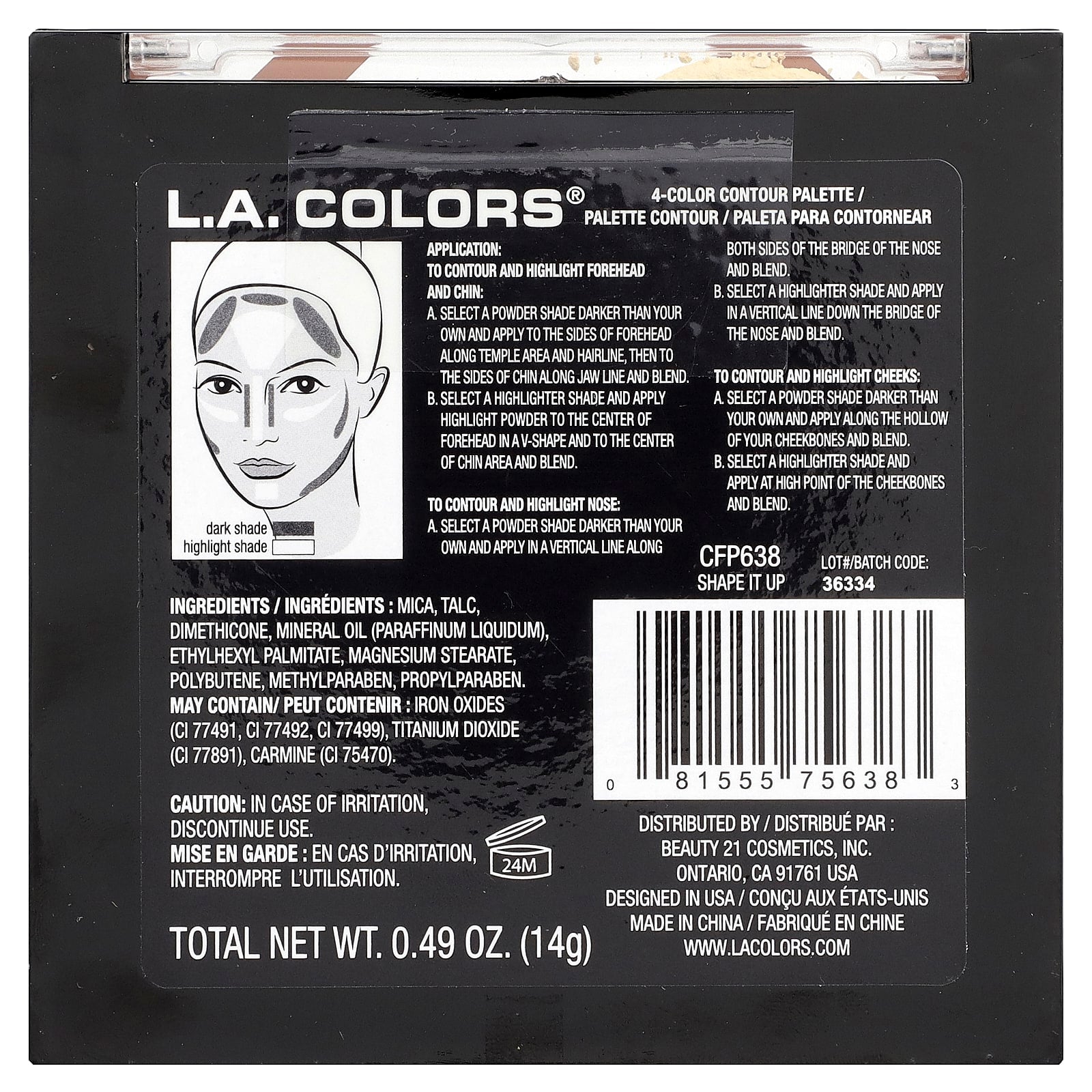 L.A. Colors, Sculpt + Contour, 4-Color Contour Palette, CFP638 Shape It Up, 0.49 oz (14 g)
