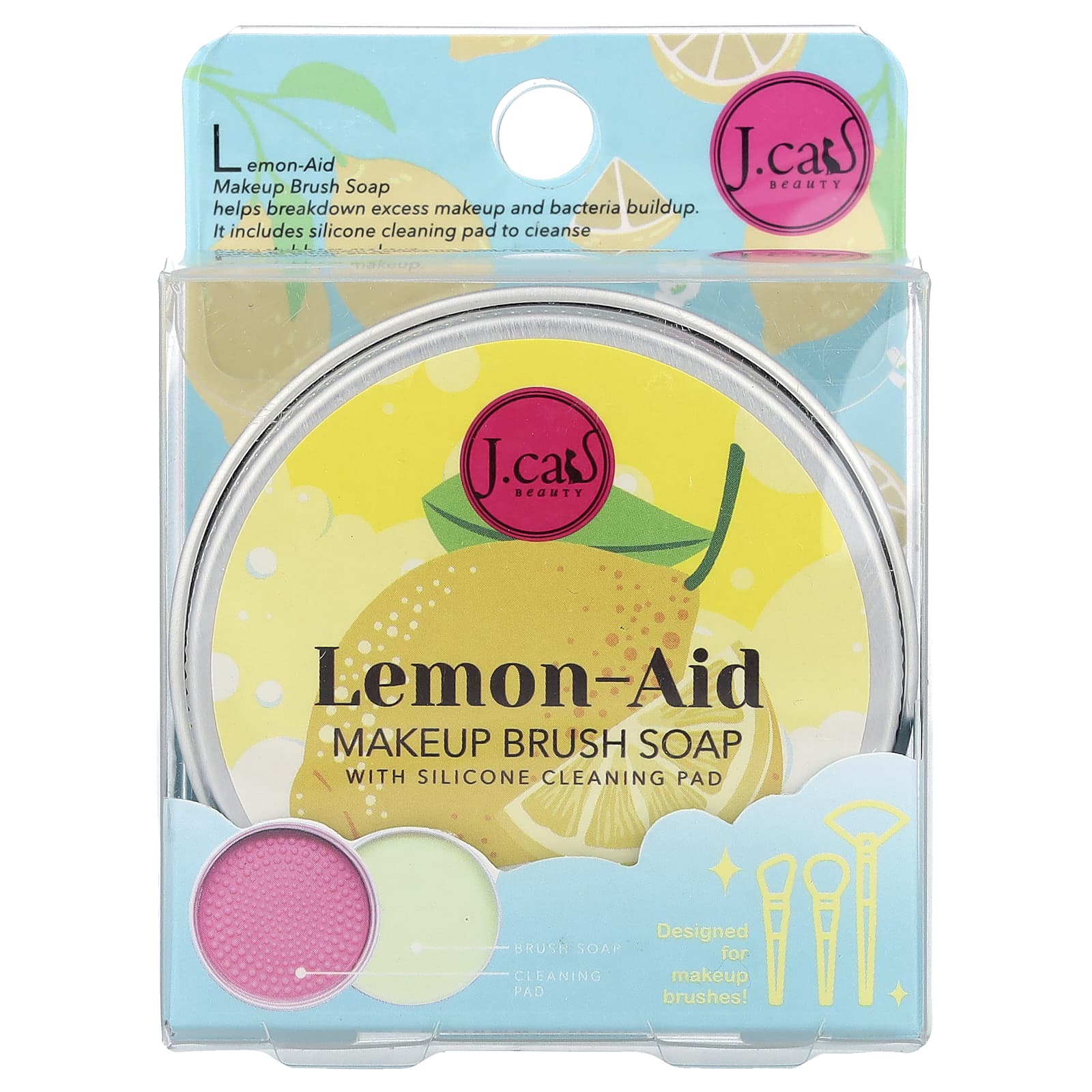 J.Cat Beauty, Lemon-Aid, Makeup Brush Soap With Silicone Cleaning Pad, 1.06 oz (30 g)