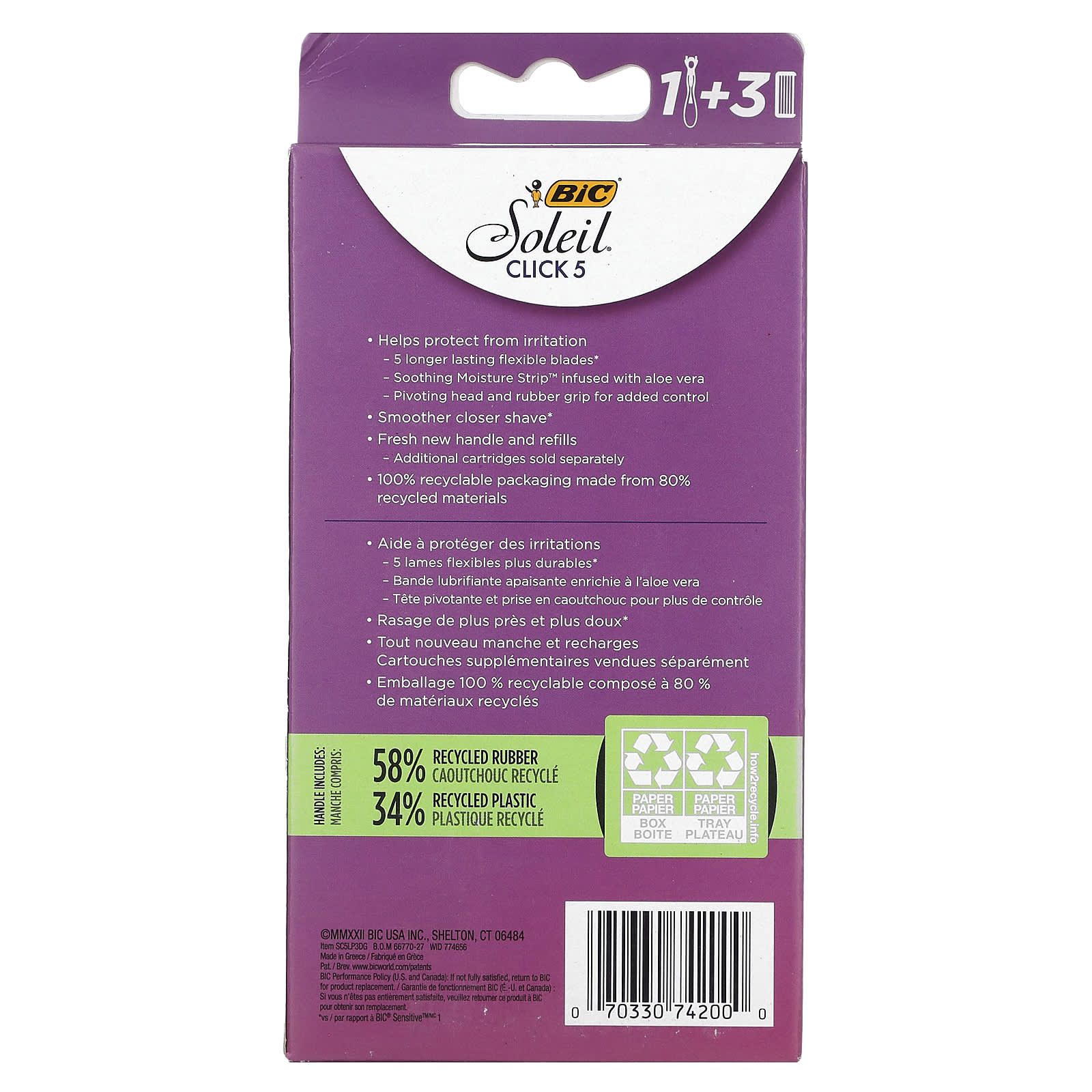 BIC, Soleil Click 5, 1 Handle, 3 Cartridges