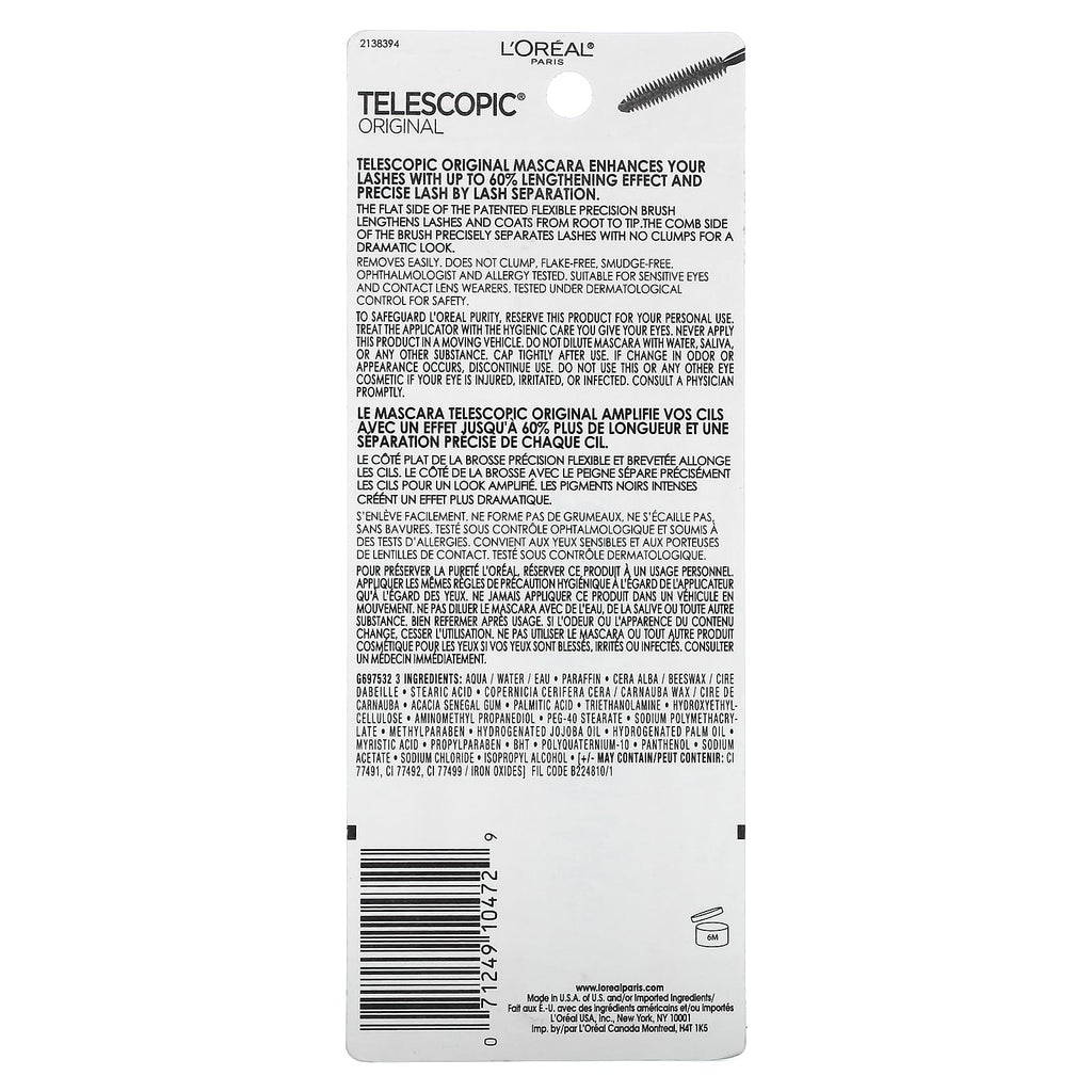 L'Oréal, Telescopic® Original Mascara, 905 Black, 0.27 fl oz (8 ml)