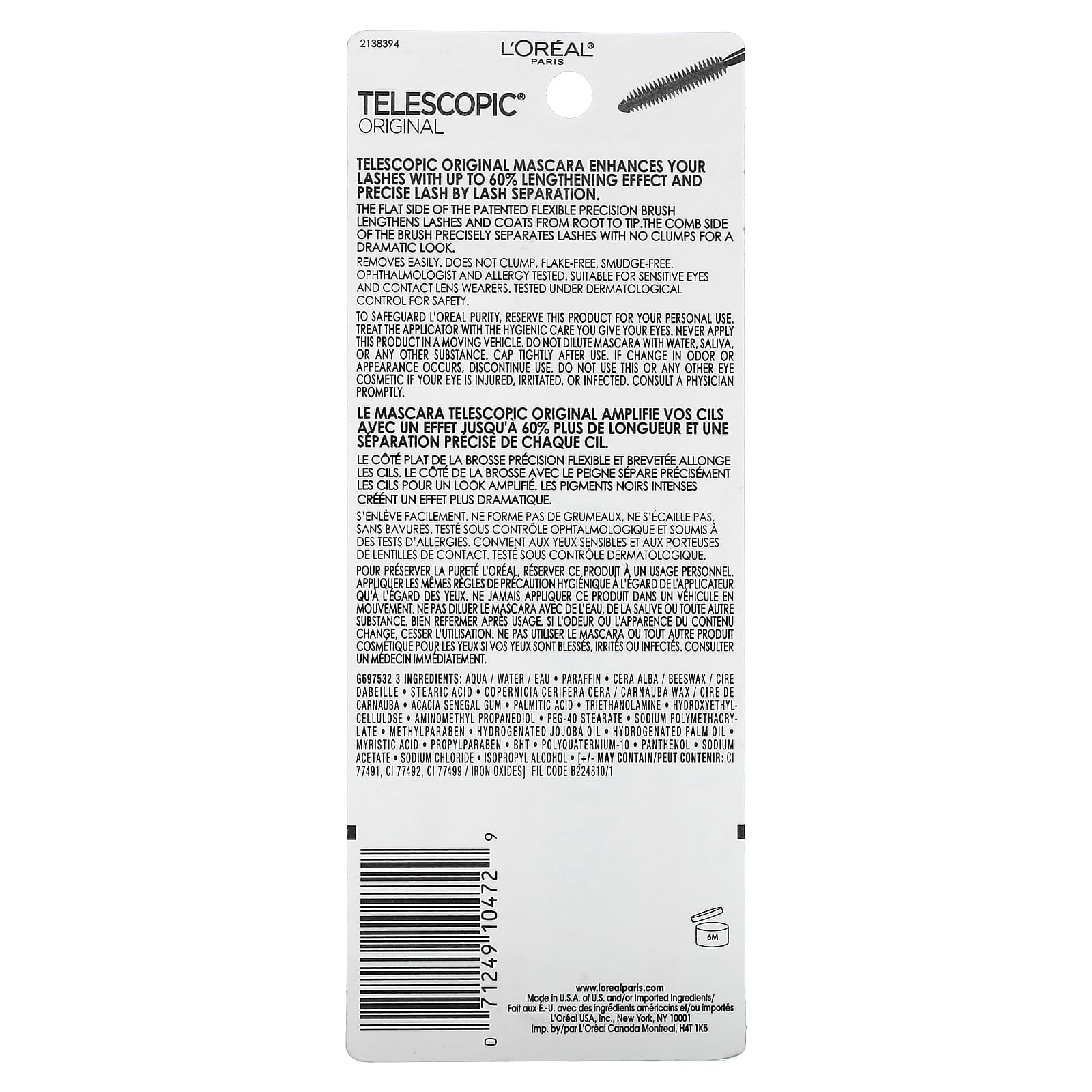 L'Oréal, Telescopic® Original Mascara, 905 Black, 0.27 fl oz (8 ml)