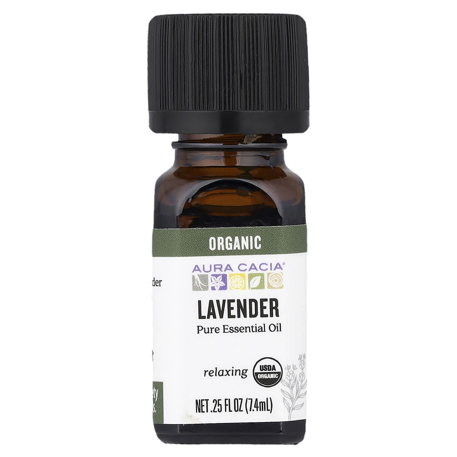 Aura Cacia, Pure Essential Oil, Organic Lavender, 0.25 fl oz (7.4 ml)