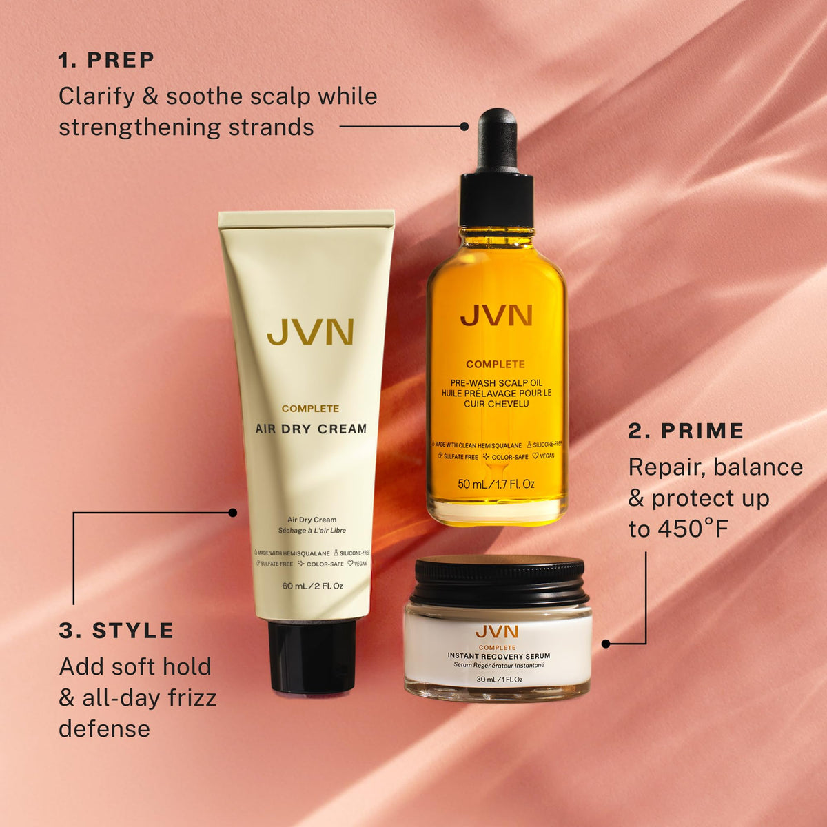 JVN Trusted Trio Set Air Dry Cream, Serum and Scalp Oil, 3 Ct