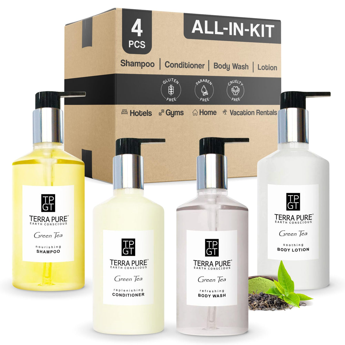 1-Shoppe Terra Pure Green Tea 4-Piece Hotel Toiletry Amenities Kit