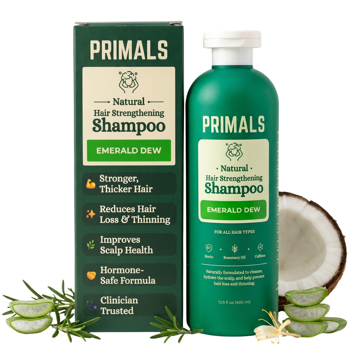 PRIMALS Hair Strengthening Shampoo with Caffeine, Biotin & Rosemary Oil