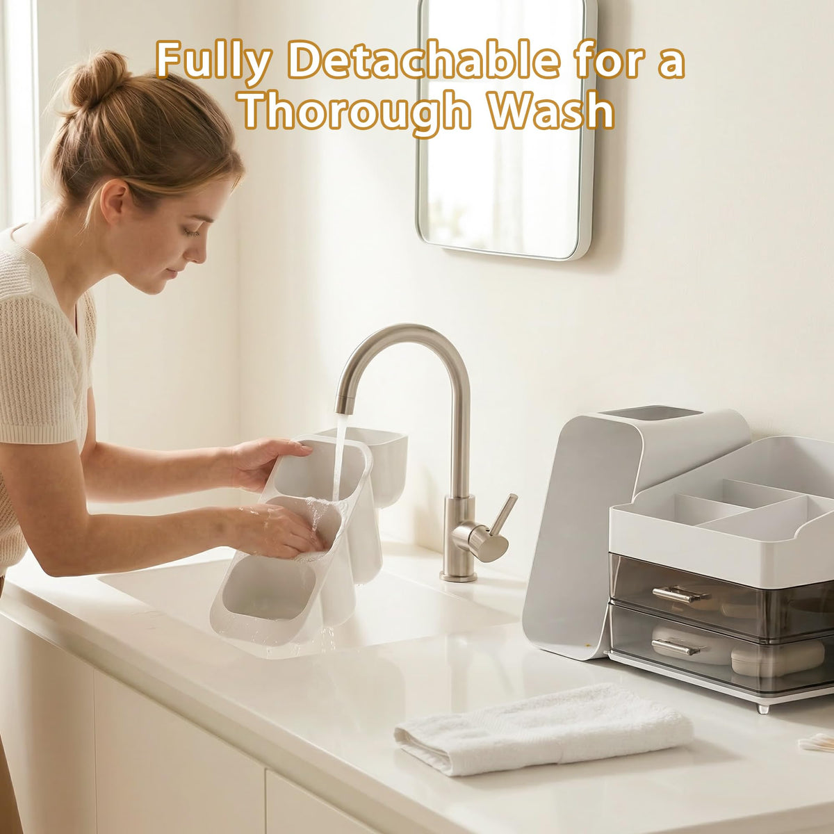 Large Capacity Makeup Organizer with Brush Holder for Vanity