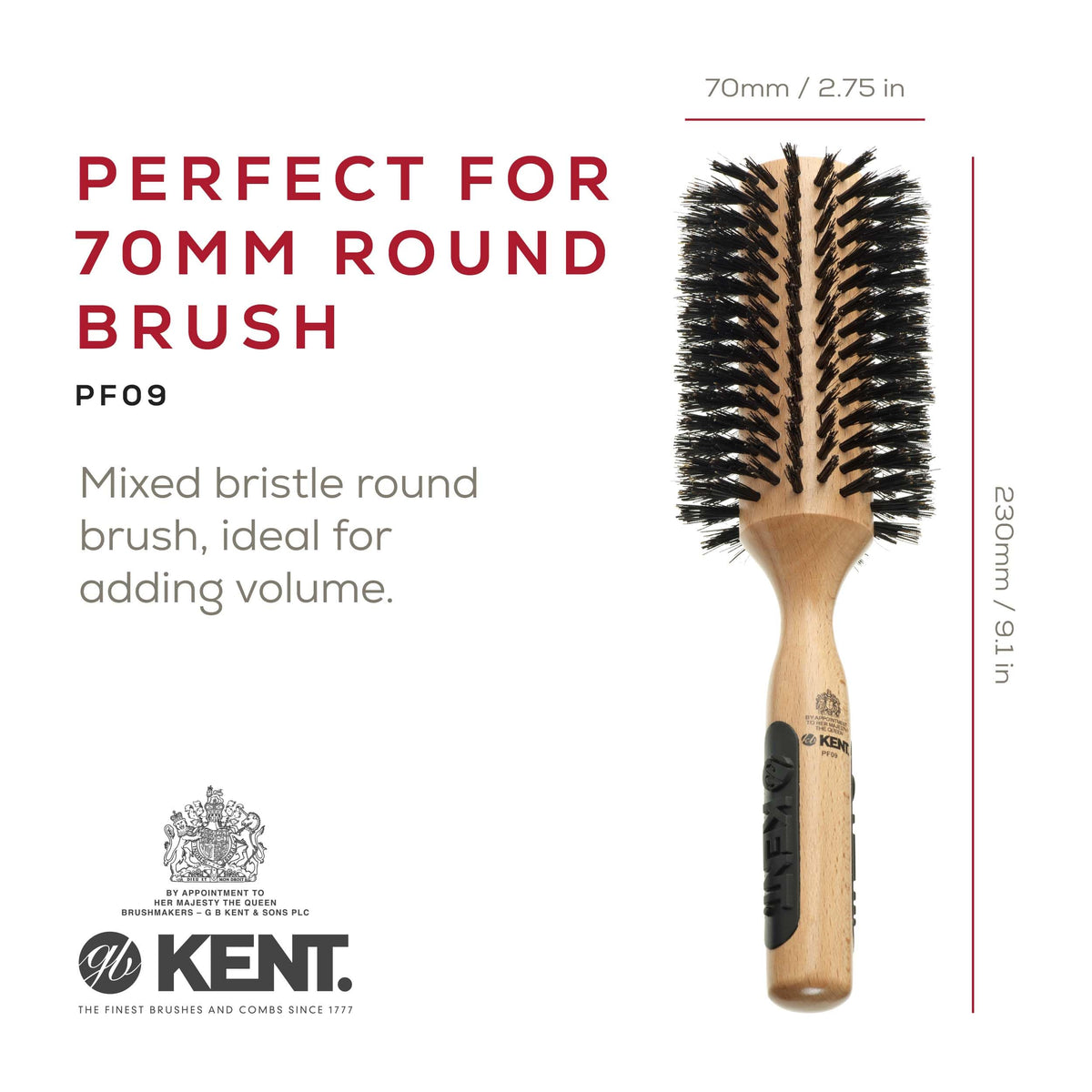 Kent Round Curling Hair Brush with Hard Natural Boar Bristles