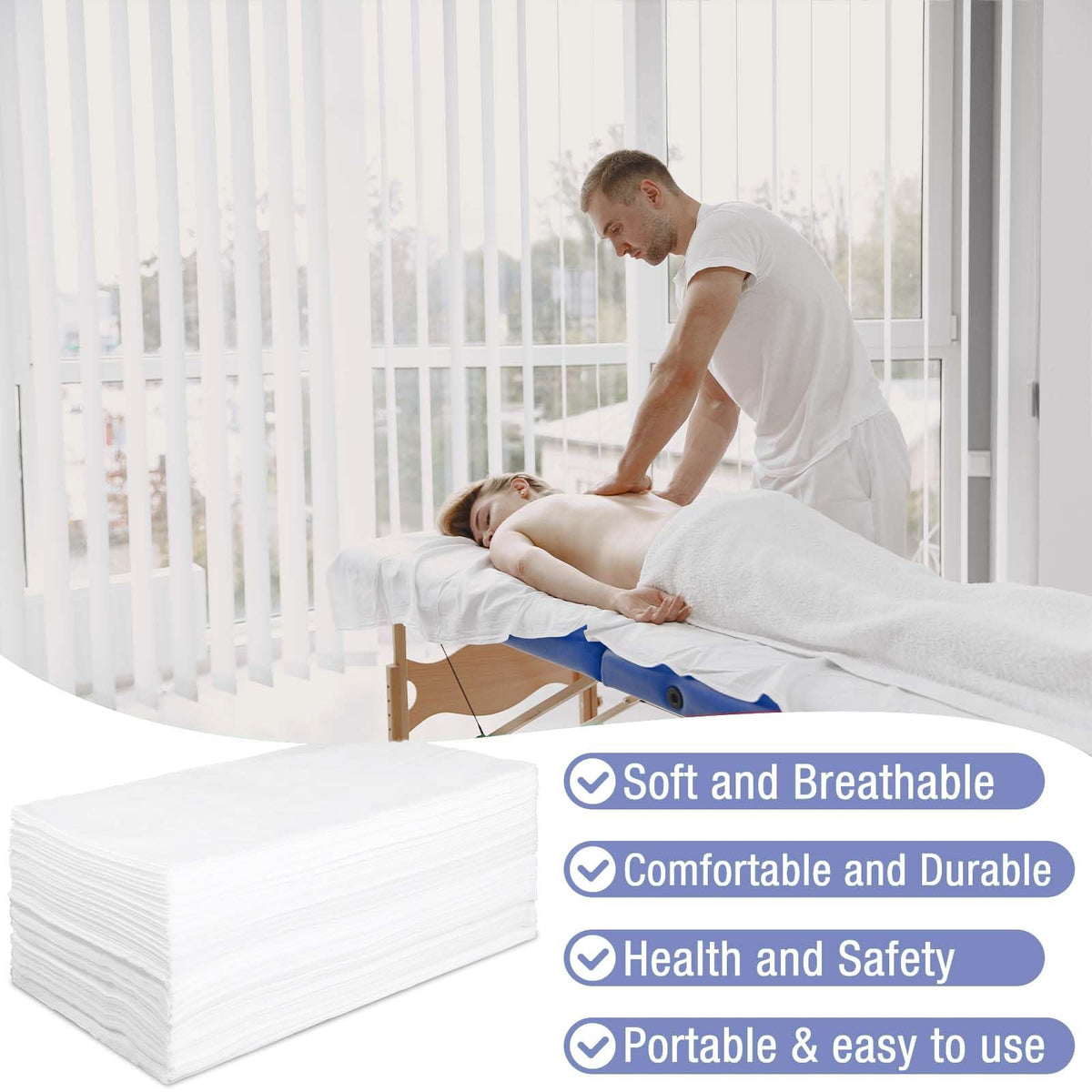 100 Pack Disposable Massage Bed Sheets, 31.5 x 71 Inch White Non-Woven Covers