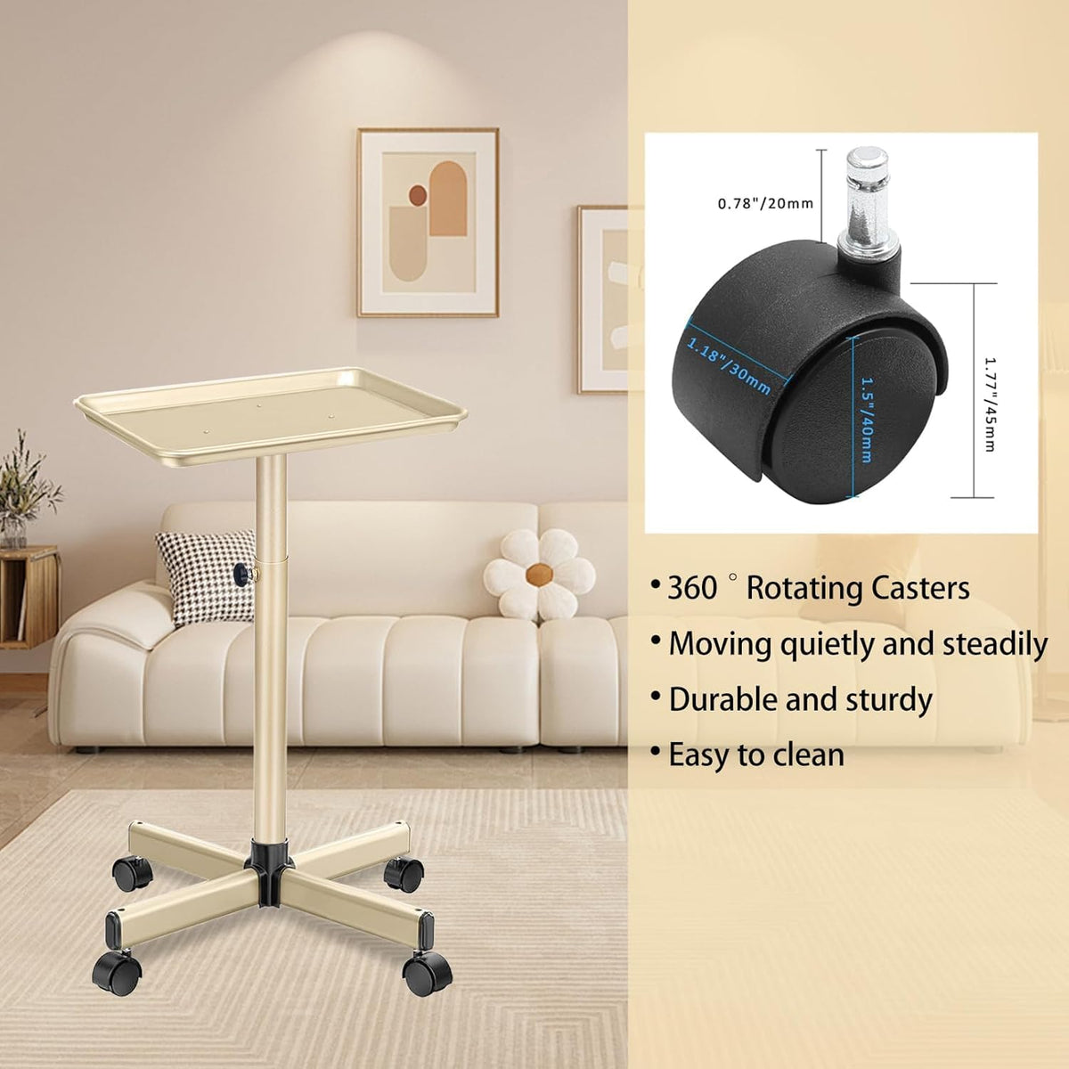 Salon Adjustable Rolling Service Tray Cart with Wheels
