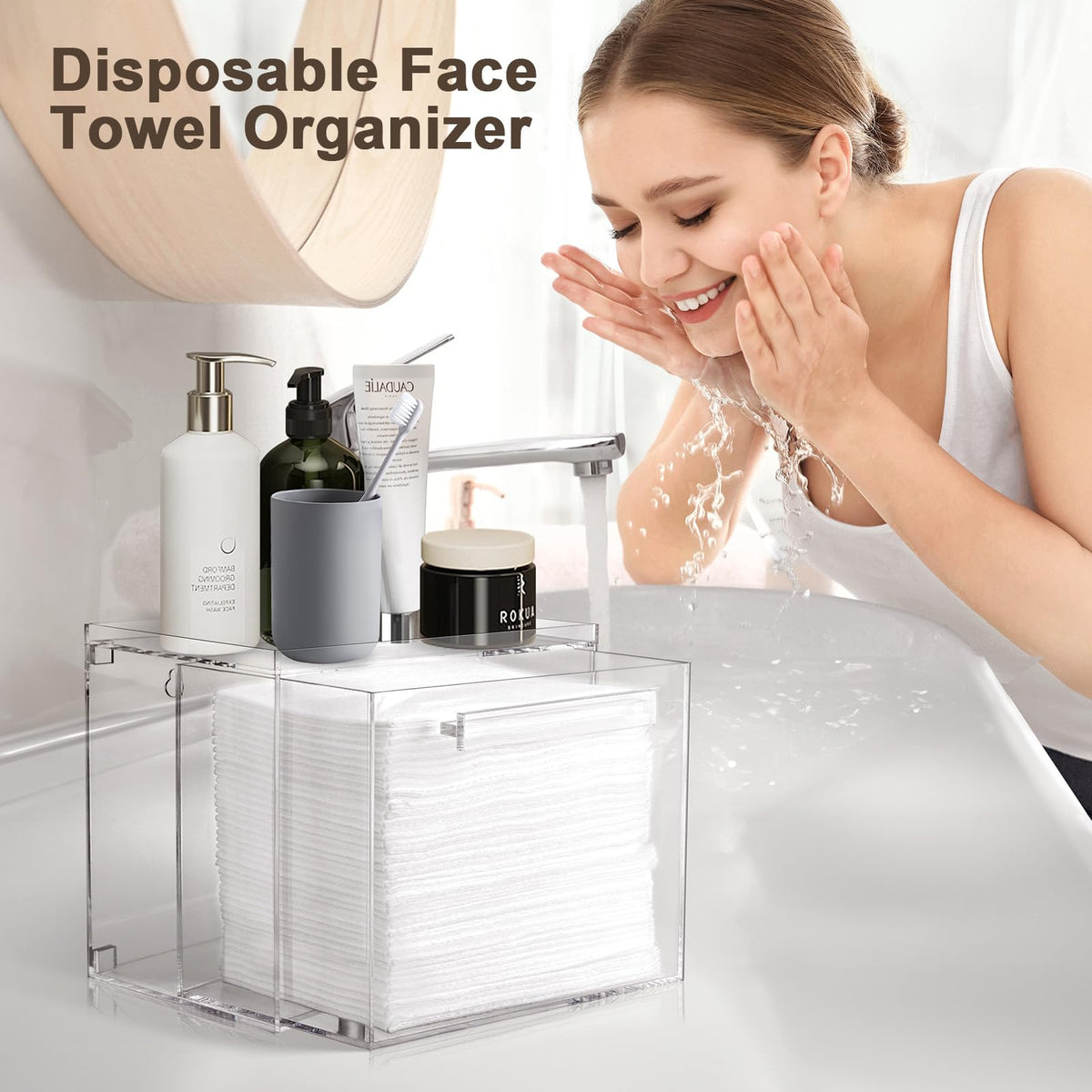 Acrylic Disposable Facial Towel Holder, Wall-Mounted Storage Box with Drawer