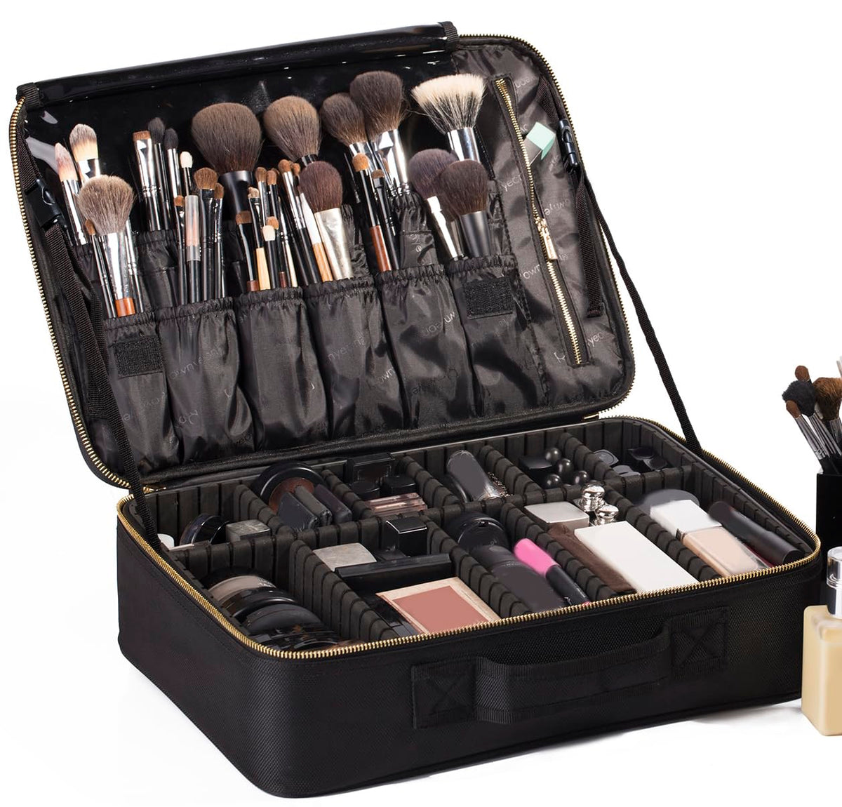 ROWNYEON Waterproof Makeup Train Case with EVA Dividers, Black