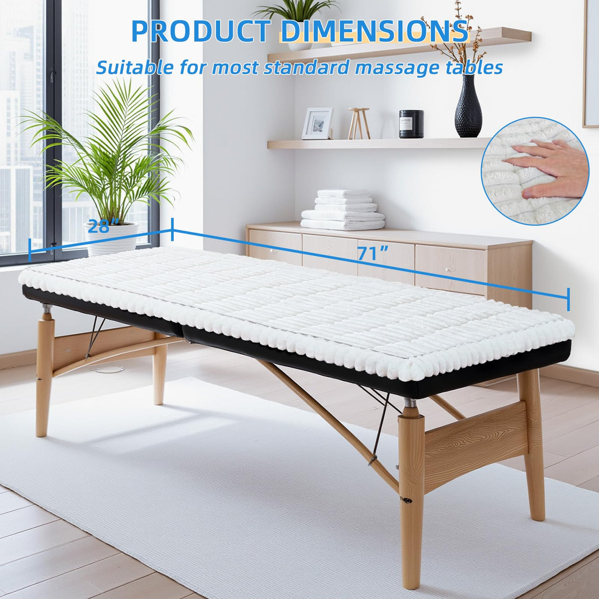 Plush Massage Table Pad with Non-Slip Silicone Bottom, 71 x 28 Inch