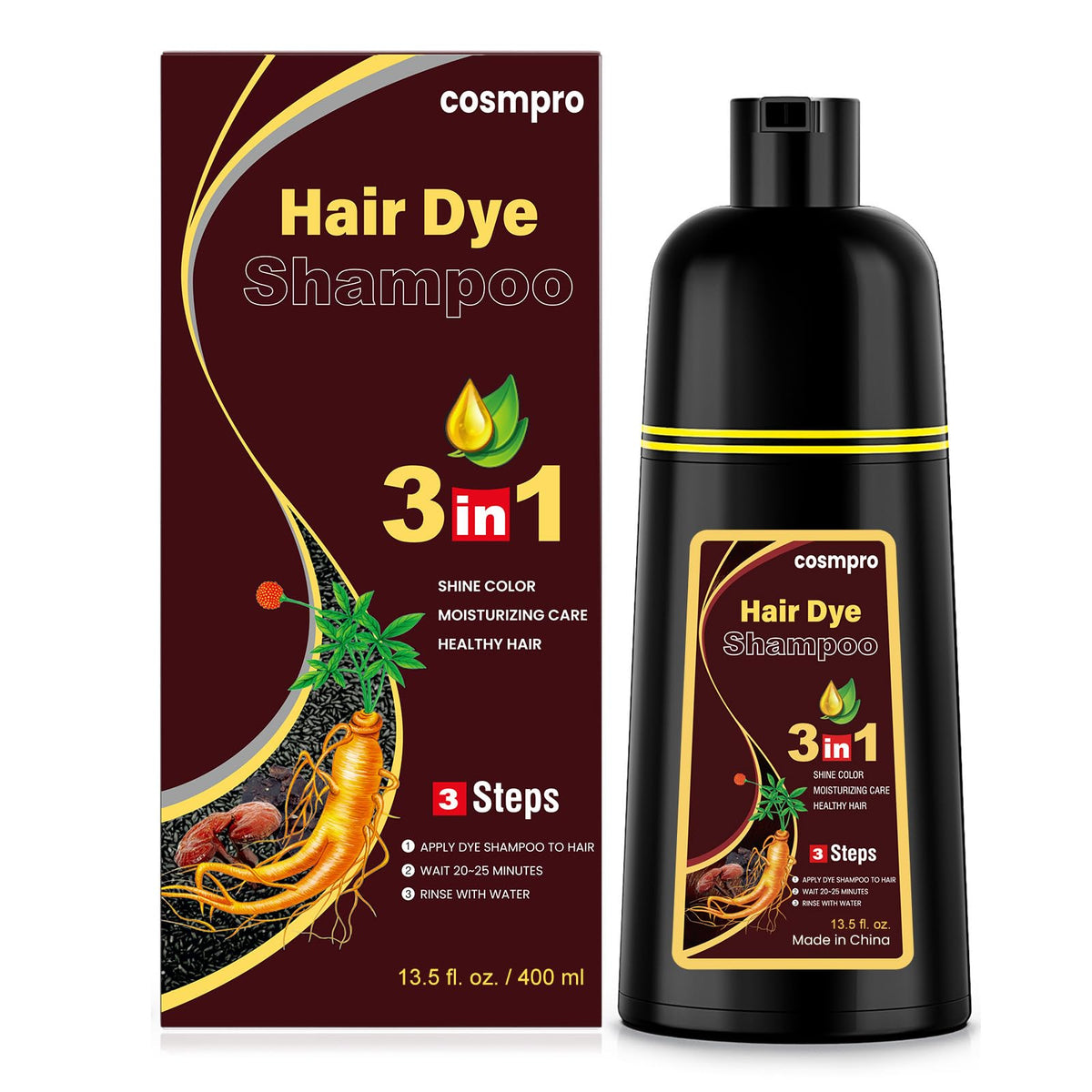 Cosmpro 3-in-1 Hair Dye Shampoo for Gray Coverage