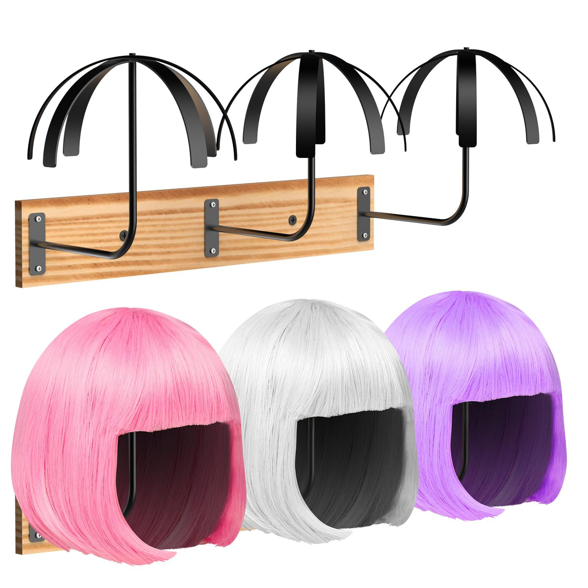 Yumkfoi Wall Mounted Hanging Wig Stand, 6-Piece Wig Hanger Holder