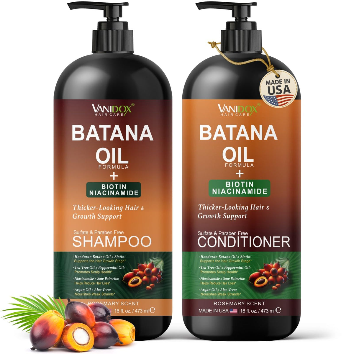 VANIDOX Batana Oil Shampoo & Conditioner Set with Biotin and Niacinamide