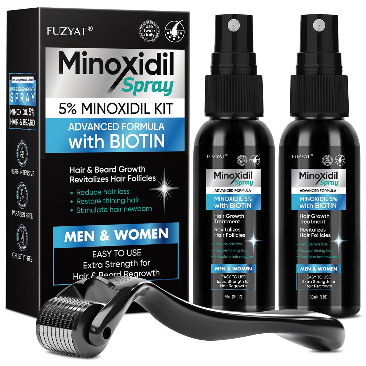 5% Minoxidil Hair Growth Spray with Biotin for Men and Women