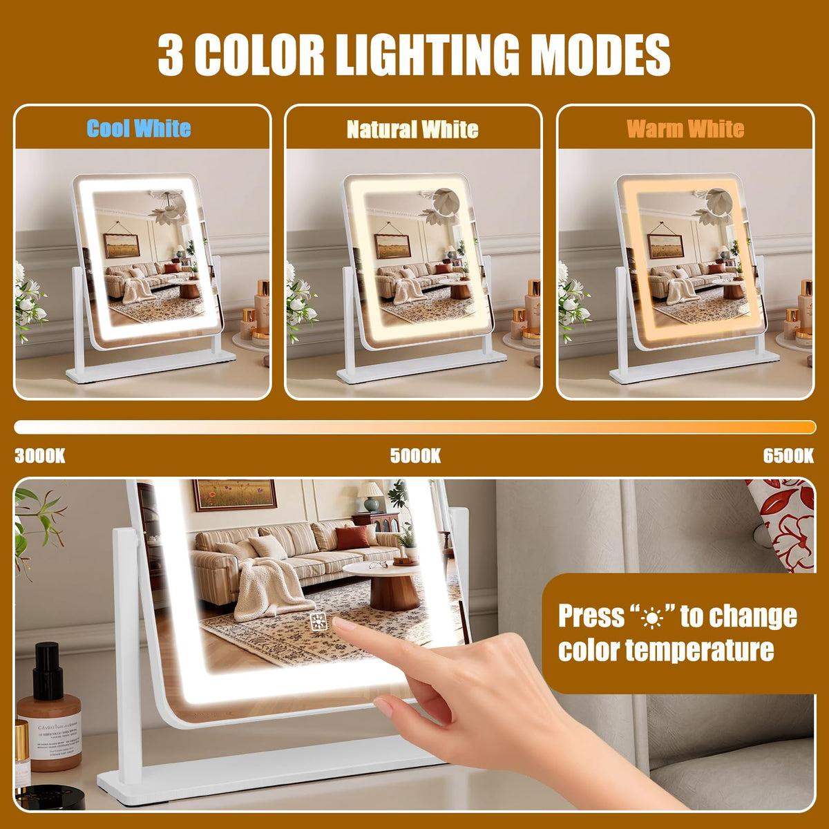 Bearolve Rechargeable Lighted Vanity Mirror with 10X Magnification