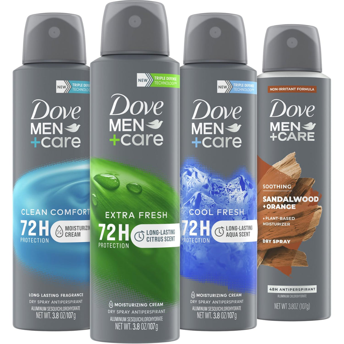 Dove Men+Care Dry Spray Antiperspirant 4-Pack, 3.8 oz Each, 72H Protection