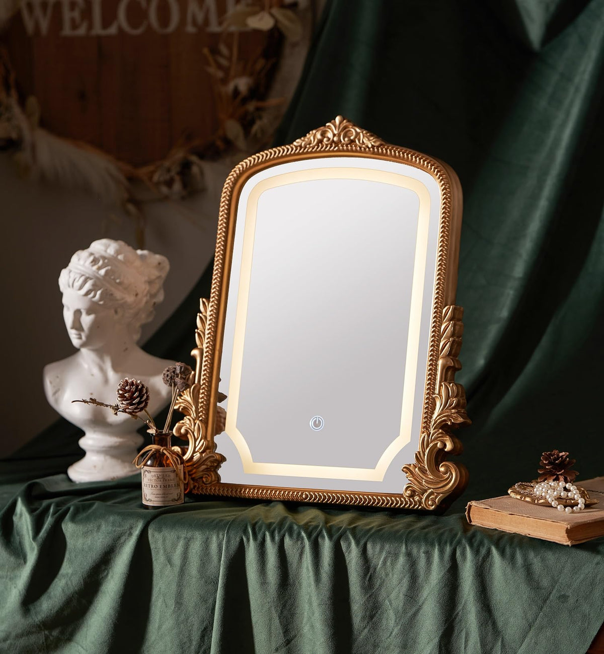 HSDDHOME Large 16x20 Vintage LED Vanity Mirror, Gold Arch Makeup Mirror