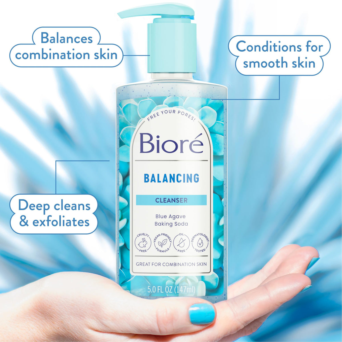 Biore Balancing Face Wash, pH Balanced Cleanser, 5 Fl Oz, Pack of 3