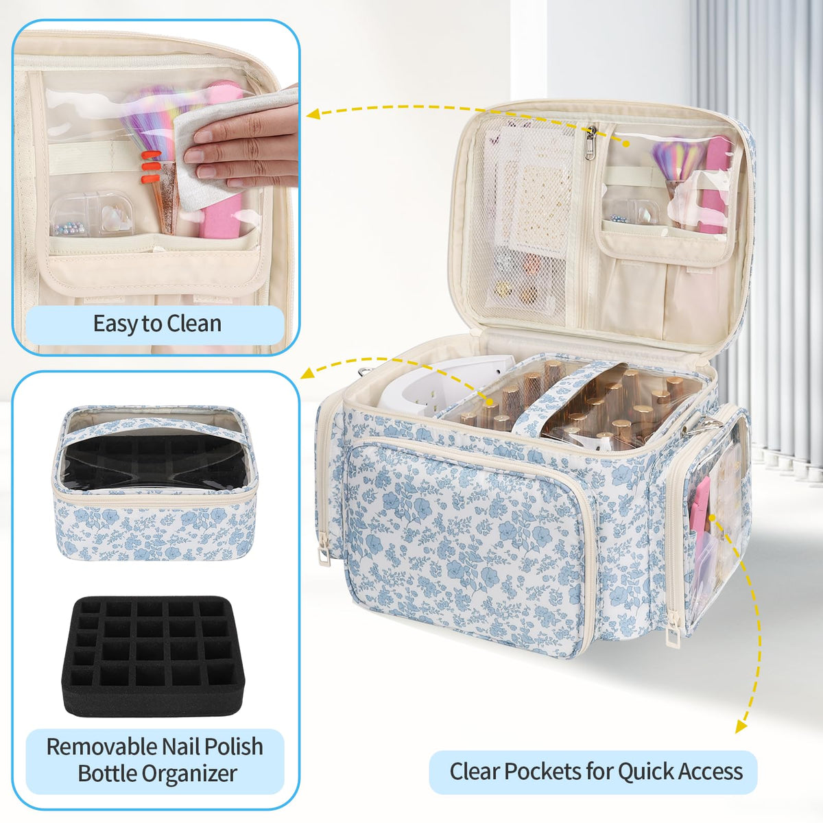Bagmoly Nail Polish Organizer Case, 42-Slot Portable Storage Bag