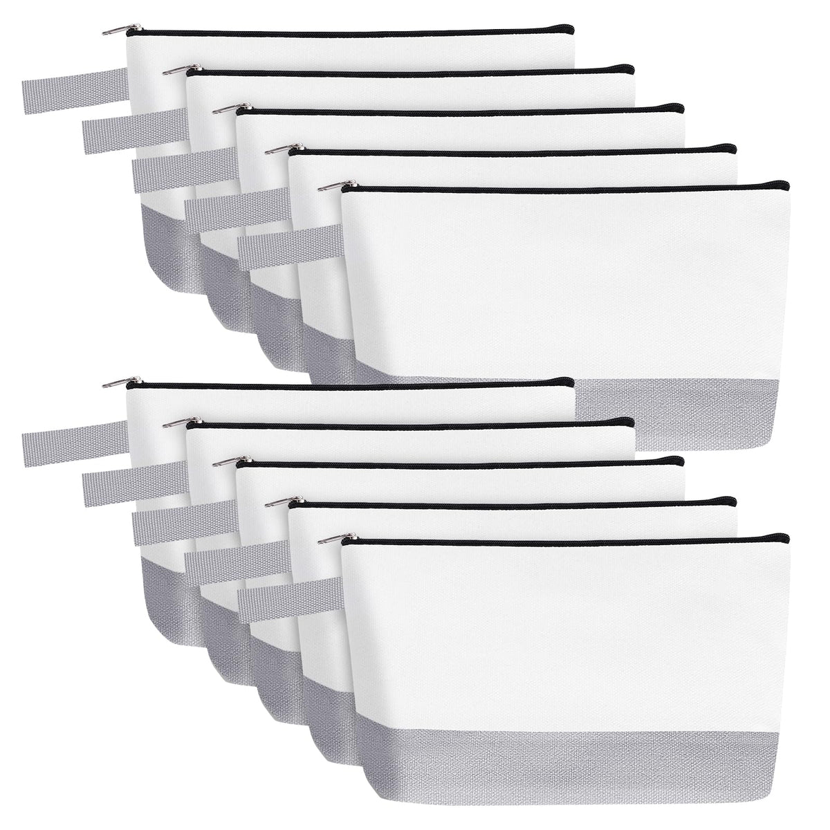 10-Piece 12oz Cotton Canvas Zipper Pouch Set, Blank DIY Organizer Bags
