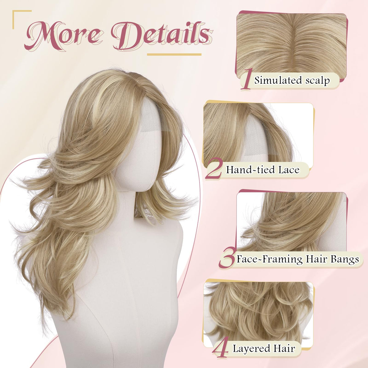 Haloo Layered Lace Front Wig with Curtain Bangs, 20 Inch Synthetic Hair
