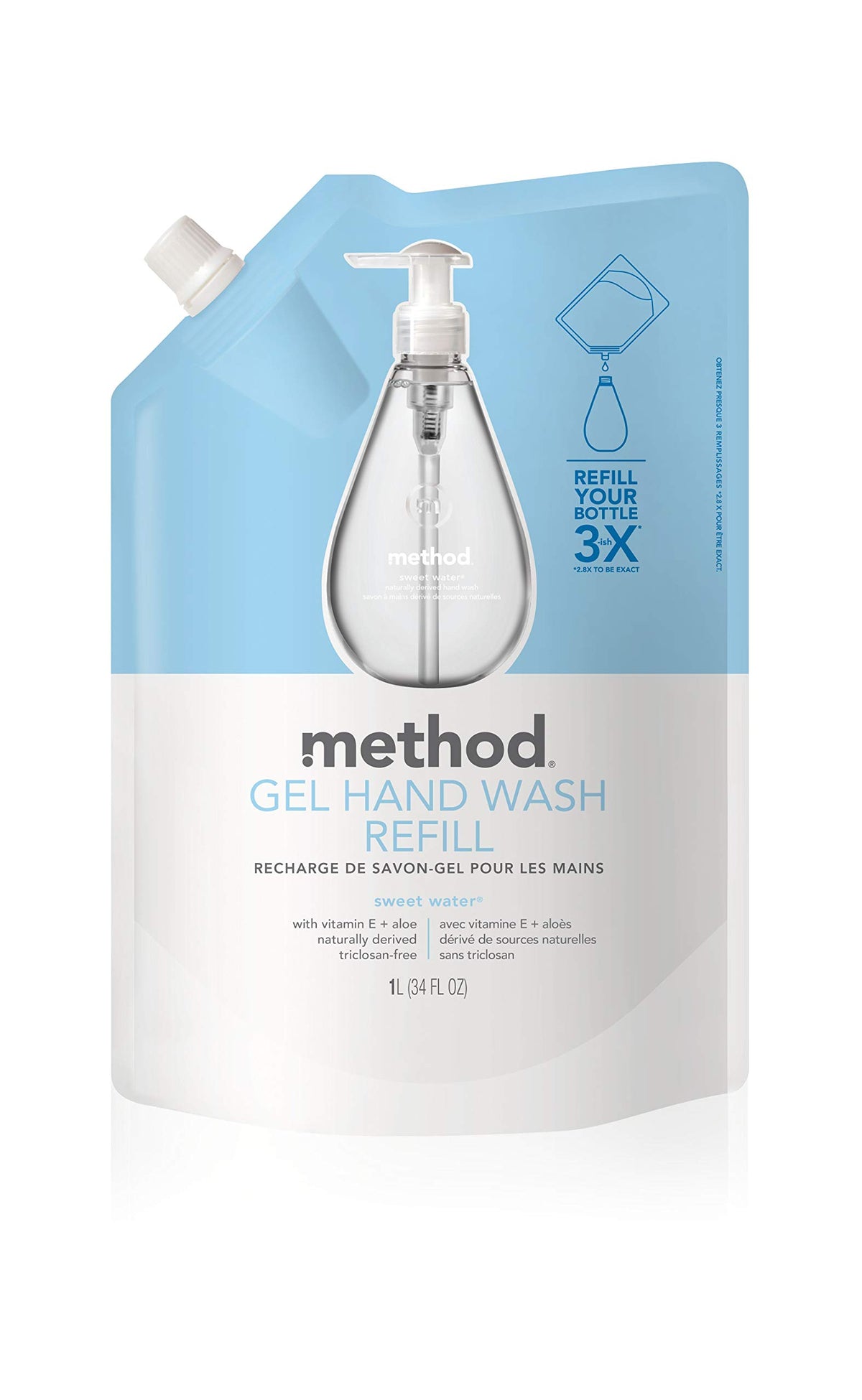 Method Sweet Water Gel Hand Soap Refill, 34 Fl Oz, Pack of 3