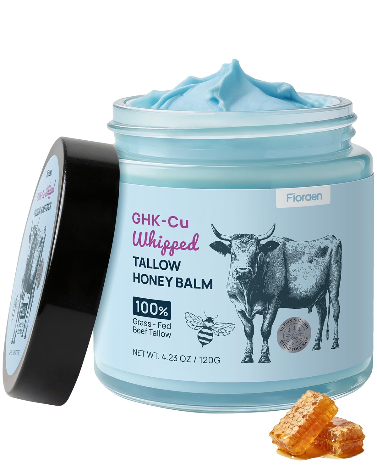 25,000ppm GHK-Cu Copper Peptide Whipped Beef Tallow Balm, 4 oz