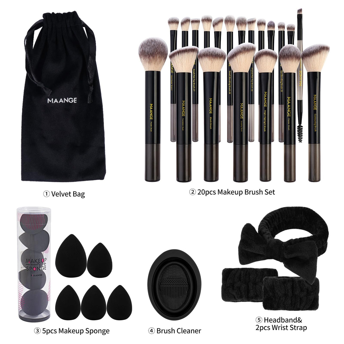 MAANGE Makeup Brush and Beauty Tool Set with Bag