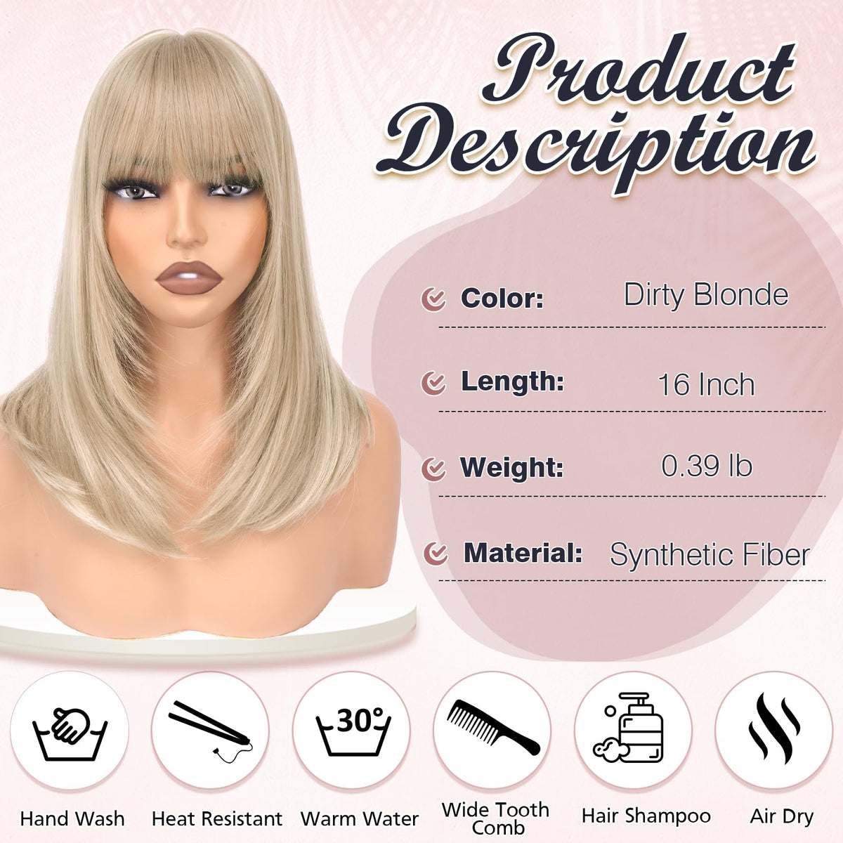 Haloo Shoulder-Length Bob Wig with Bangs, Straight Heat-Resistant Synthetic Hair