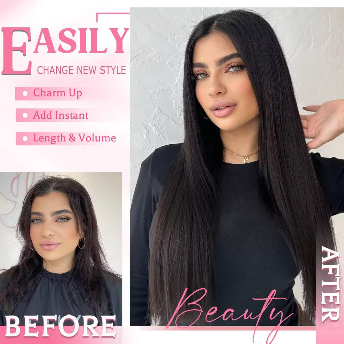 Tebelove Clip-In 100% Remy Brazilian Human Hair Extensions, Double-Weft Set