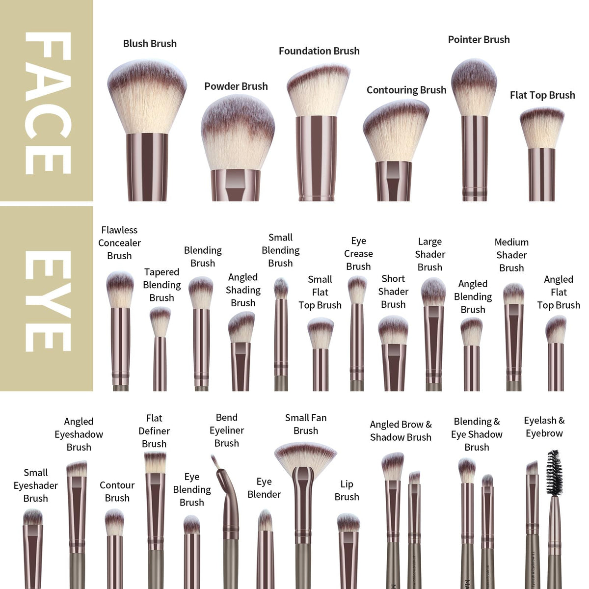 MAANGE 51-Piece Makeup Brush Set with Sponges and Puffs