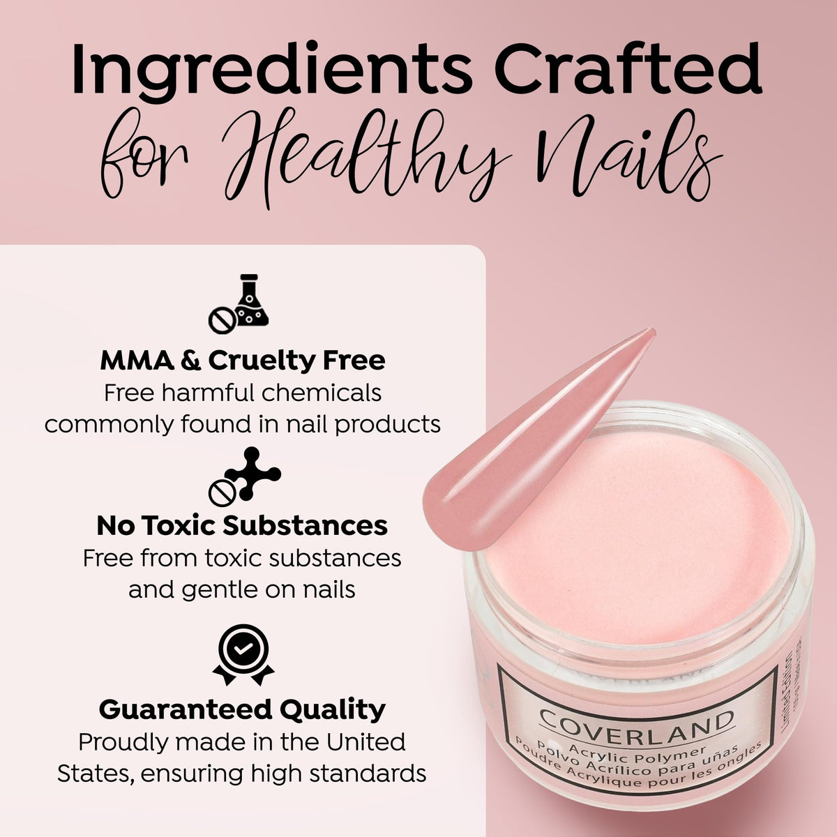 TONES Coverland Acrylic Nail Powder, Professional Bubble-Free Formula