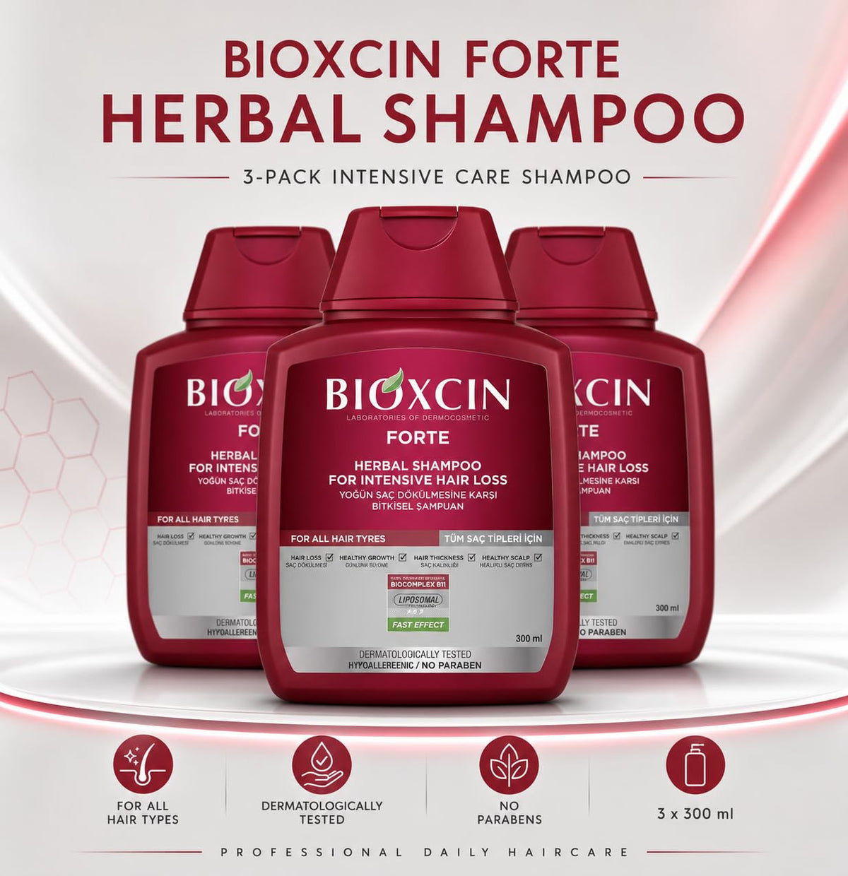 BIOXCIN Forte Herbal Shampoo for Hair Loss, Thicker-Looking Hair & Scalp Care