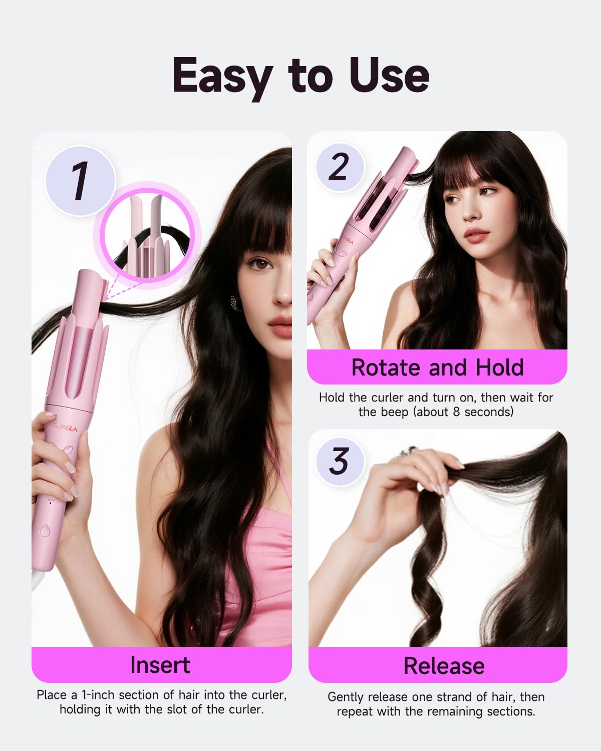 TSUYAGLA Automatic Rotating Curling Iron with Ceramic Ionic Care