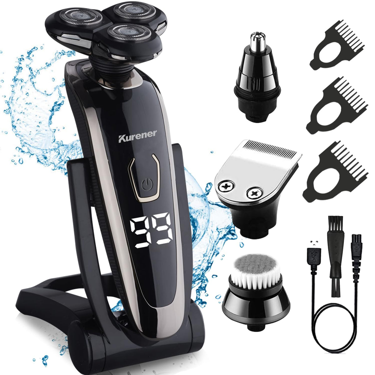4D Floating Electric Shaver for Men with Trimmers and Face Cleaning Brush