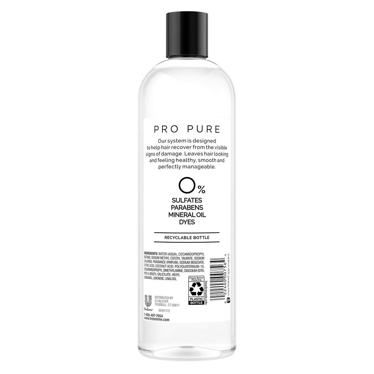 TRESemmé Pro Pure Damage Recovery Shampoo, Sulfate-Free, 16 Fl Oz, Pack of 4