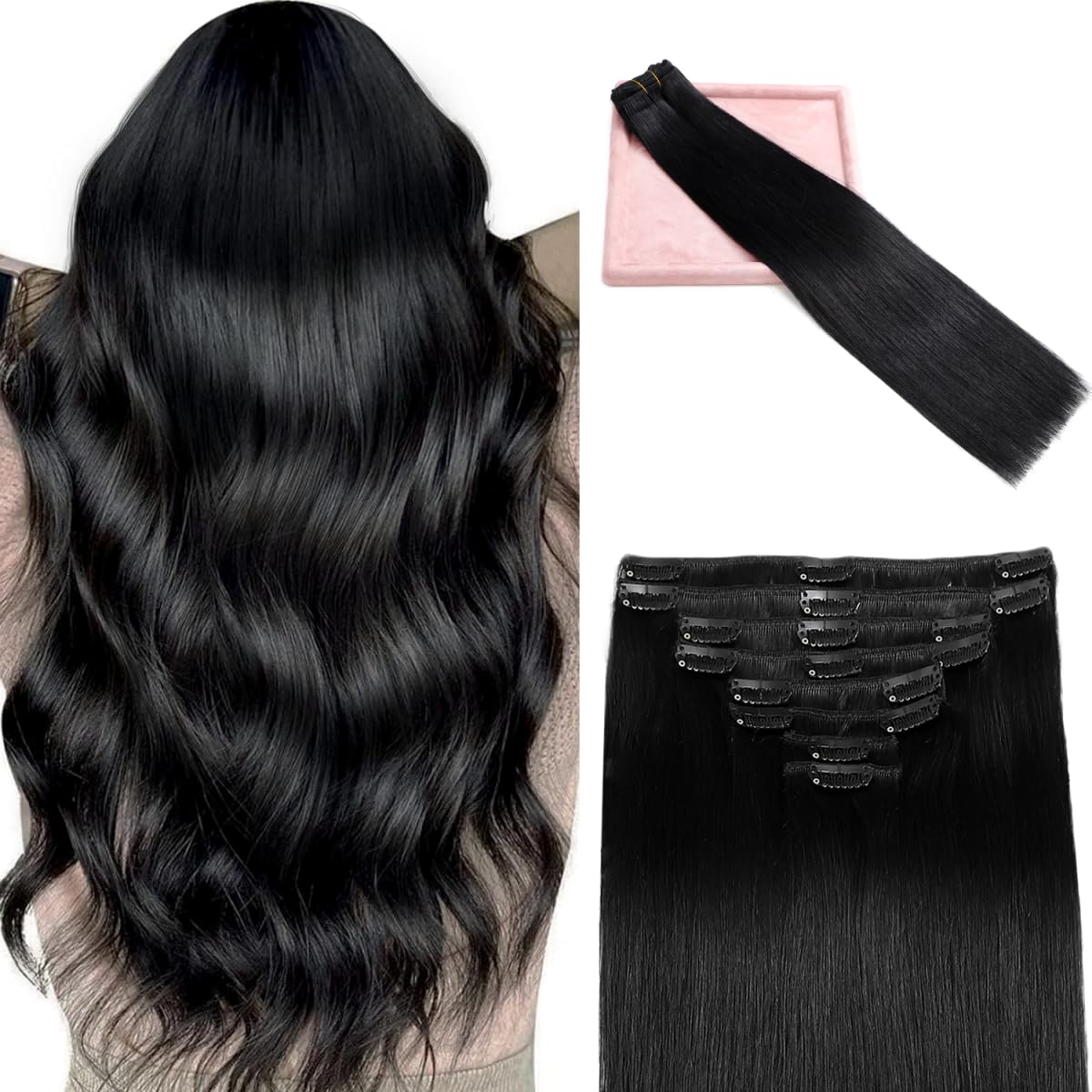 100% Remy Human Hair Clip-In Extensions, Straight Double-Weft