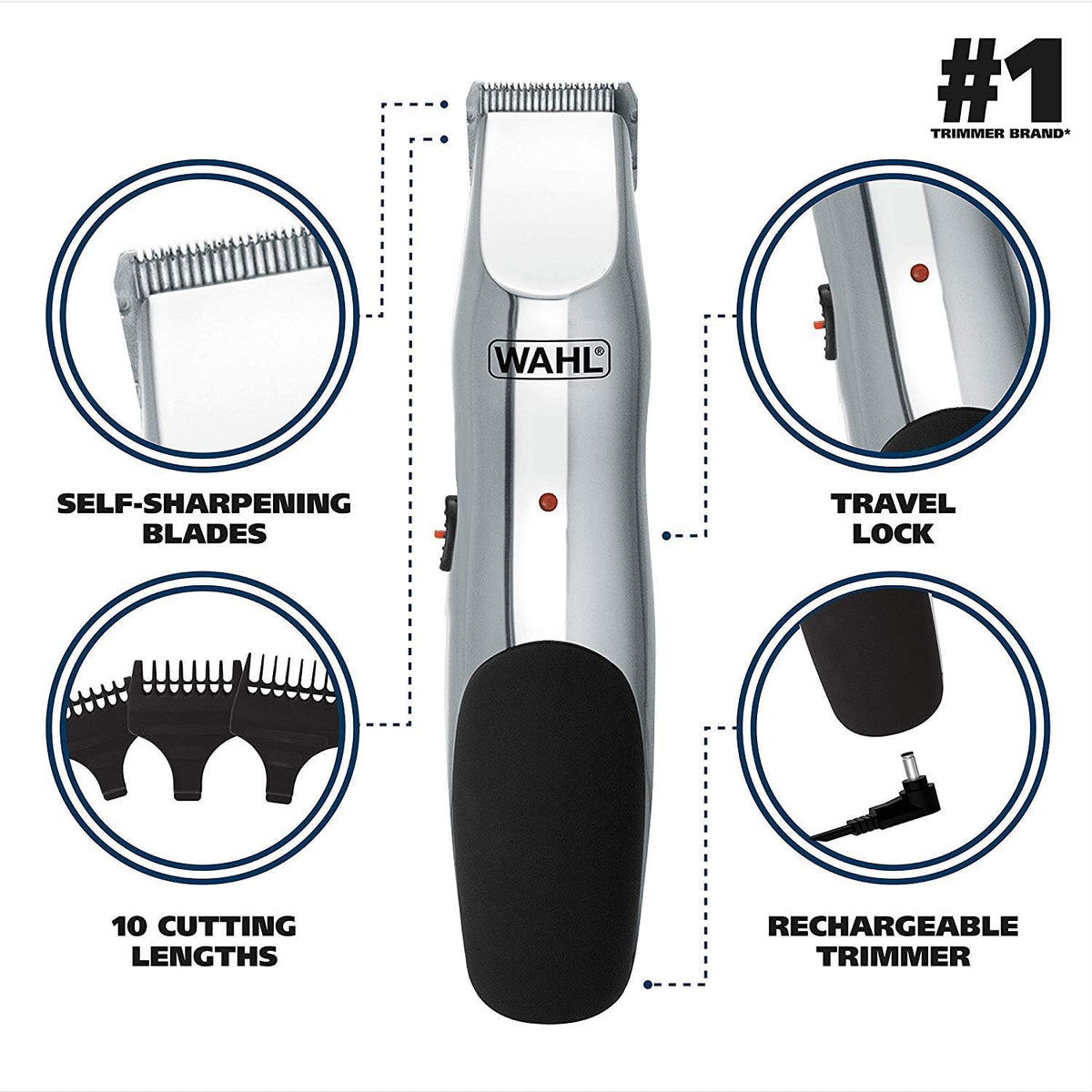 Wahl Groomsman Beard and Mustache Trimmer, Rechargeable, Pack of 1