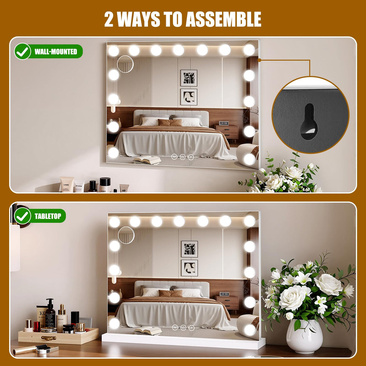 Bearolve Lighted Vanity Mirror with Dimmable 3-Color Lighting