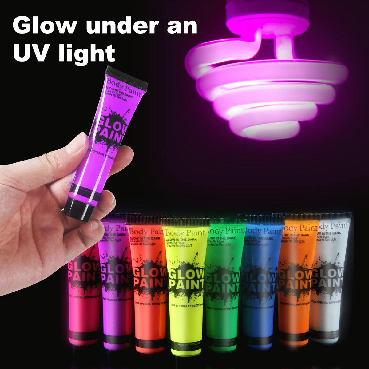 UV Neon Face and Body Paint, Washable Fluorescent Blacklight Paint