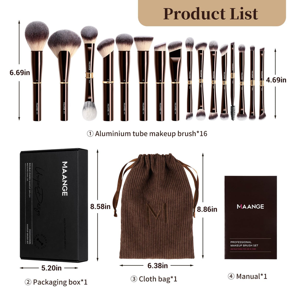 MAANGE Professional Makeup Brush Set with Bag and Gift Box