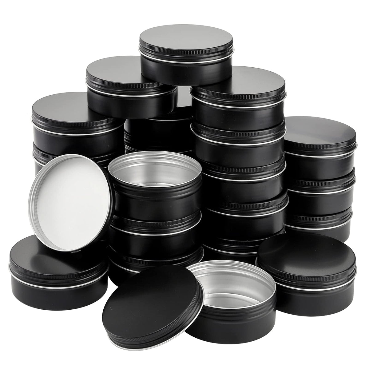 Foraineam 24 Pack 8 oz Aluminum Round Tin Cans with Screw Top Lids, Black