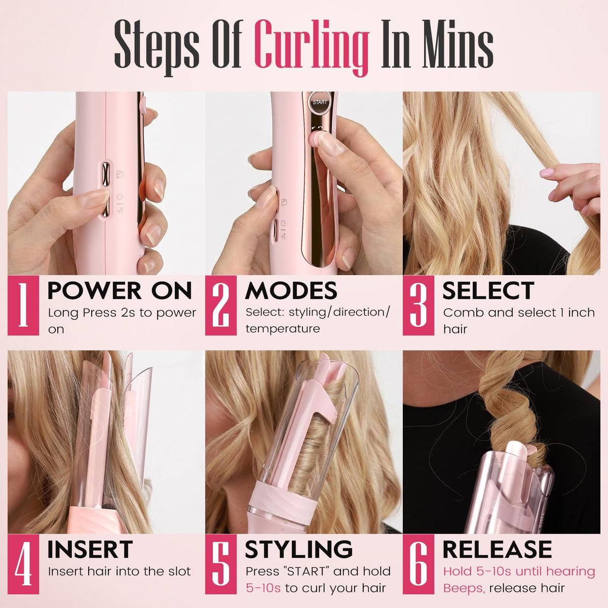 ZAVAREA Automatic Rotating Curling Iron with Ceramic Barrel