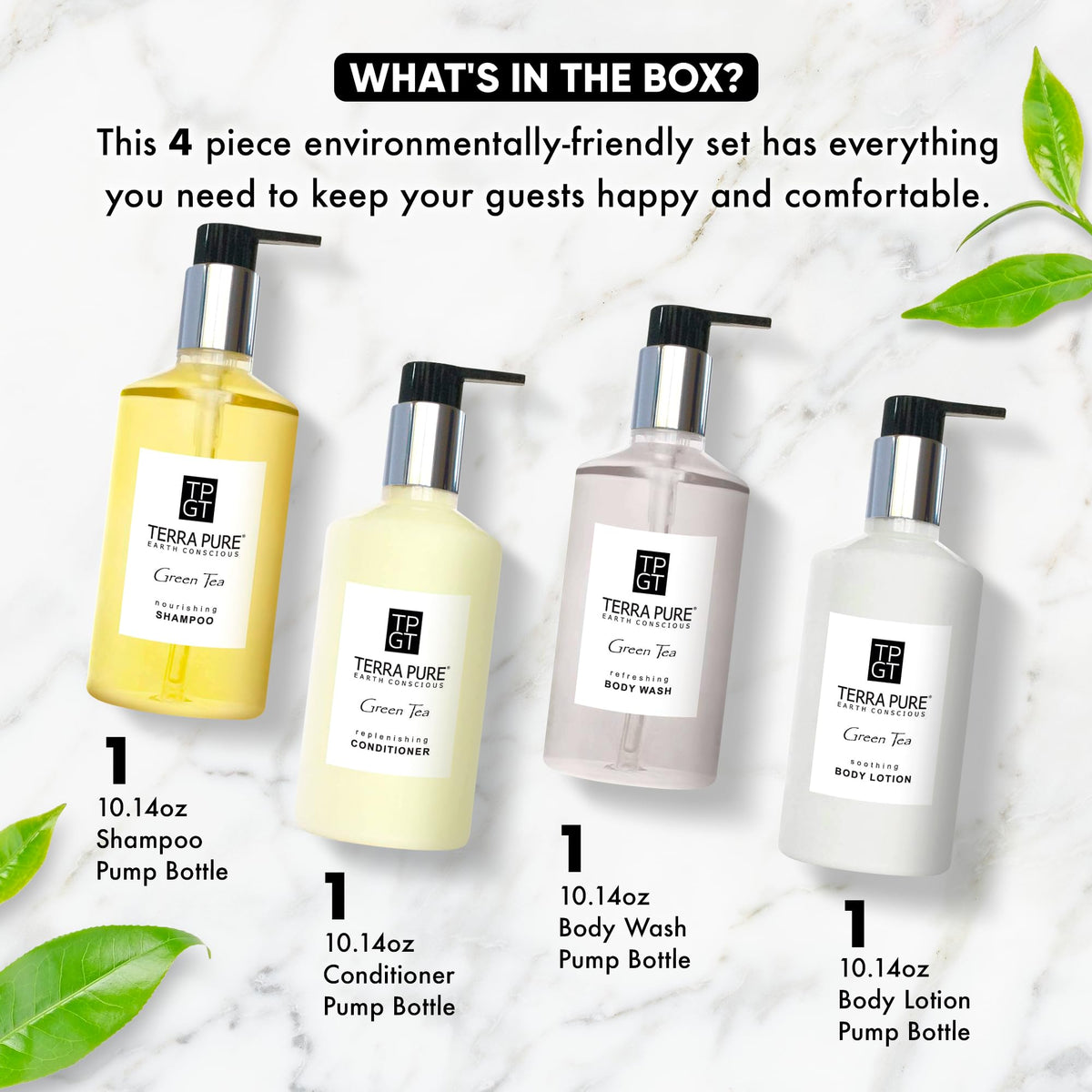 1-Shoppe Terra Pure Green Tea 4-Piece Hotel Toiletry Amenities Kit
