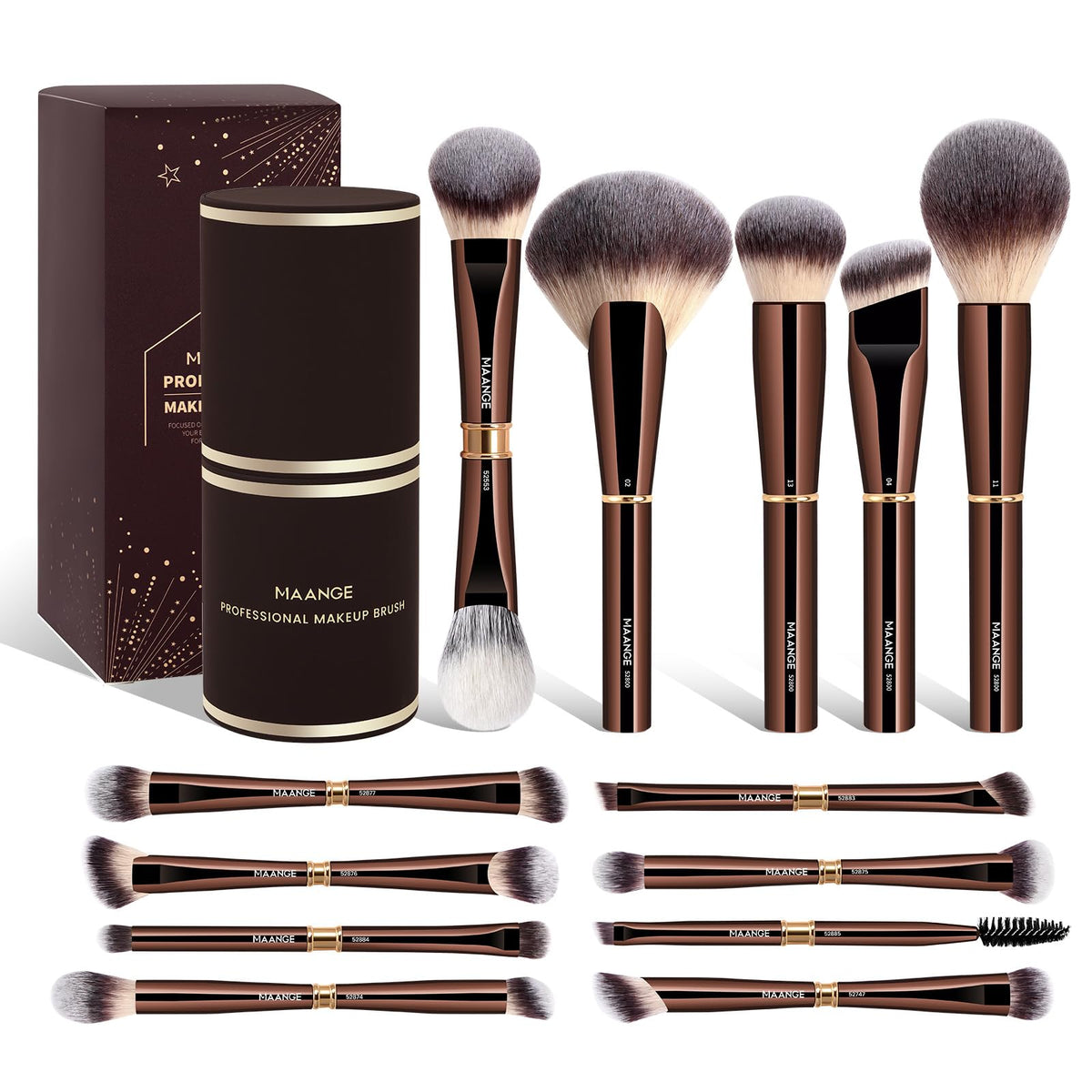 MAANGE 13-Piece Makeup Brush Set with Case, Synthetic Face & Eye Brushes